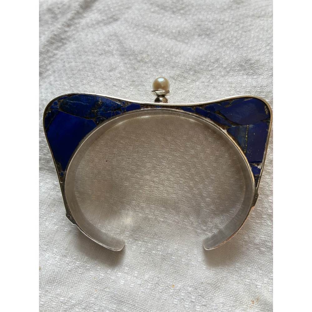 Cahuilla Margaret Native American Lapis Lazuli Pearl Cuff Bracelet Signed